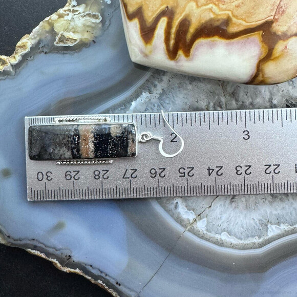 Sterling Southwestern Style Rectangle Honey Dendrite Dangle Earrings For Women - Picture 10 of 10